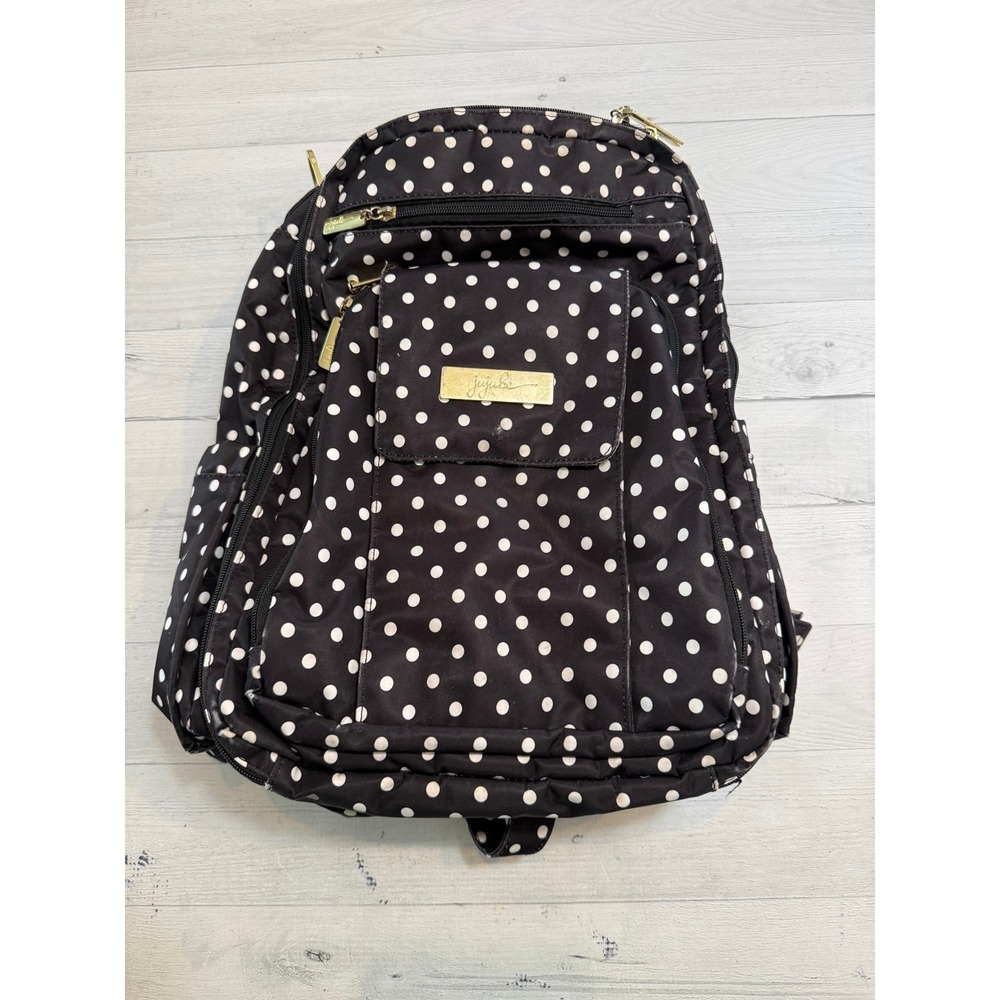 Jujube Be Right Back backpack diaper bag duchess print black and white polka dot